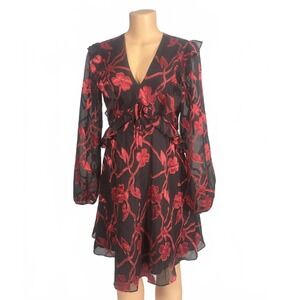 Kensie‎ Black and Red Floral Long Sleeve Dress